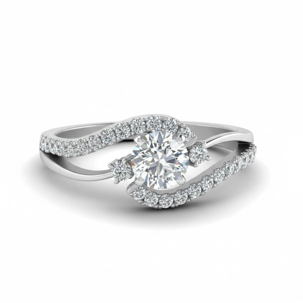 Choose Your Gemstone Swirl 3 Stone Diamond CZ Engagement Ring 925 Sterling Silver Round Shape Side Stone Engagement Rings for Women, Girls and Ladies US Size 4 to 12