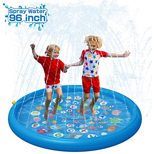 QPAU Sprinkler for Kids, Splash Pad, Sprays Up to 96 inch, Baby Pool