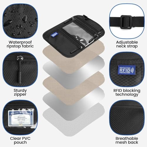 2-Pack RFID Blocking Passport Holder for Travel – Hidden Neck Wallet with Phone Pocket, Lightweight Under-Clothing Pouch Fits 7-inch phone & 2 Passports, Anti-Theft Organizer (Black & Light Gray)4