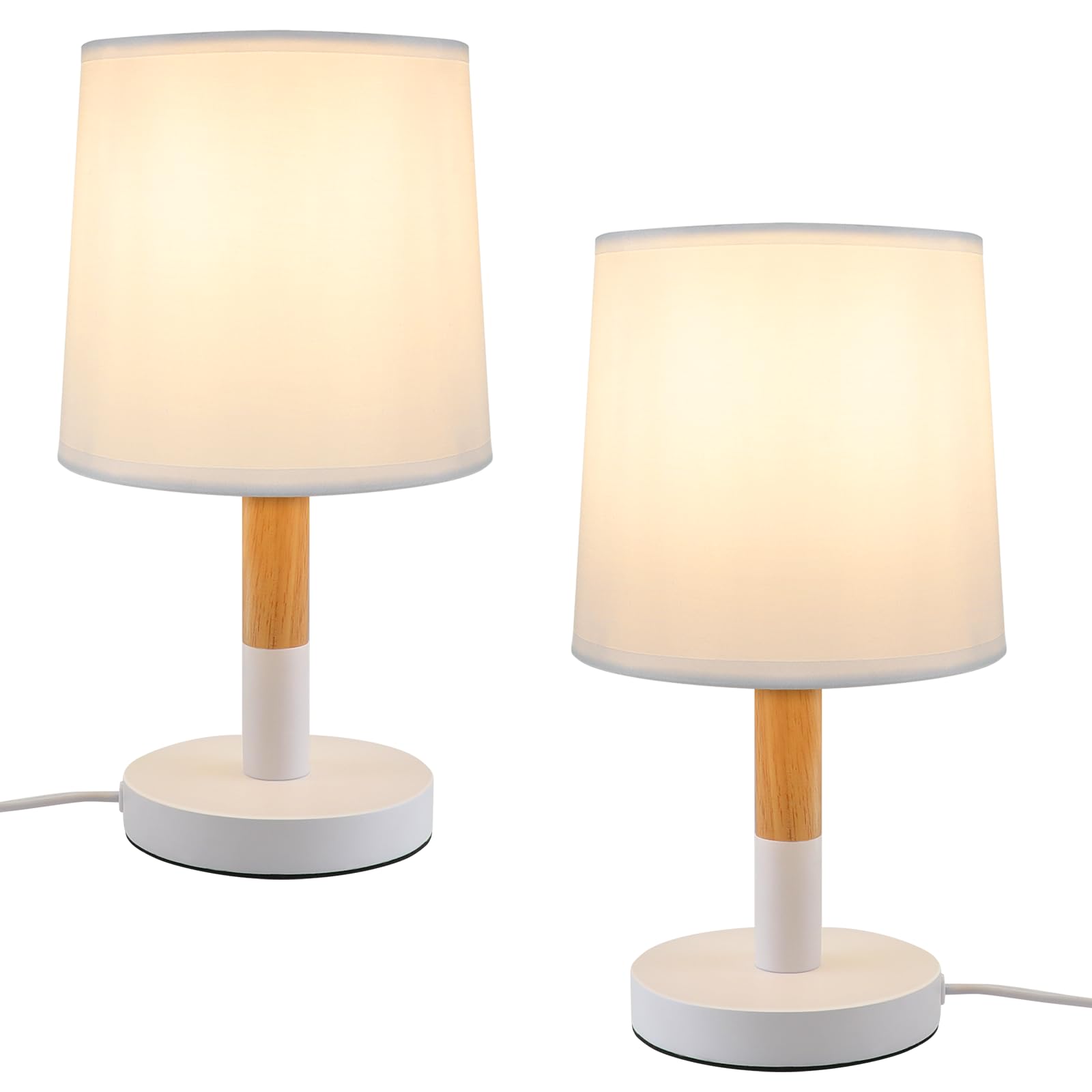 Lámpara de mesita de noche Juego de 2 Lámpara de mesita de noche Madera - Lámpara de mesita de noche Dormitorio Casquillo E27 Lámpara de mesita de noche Salón Blanco Estilo Rústico