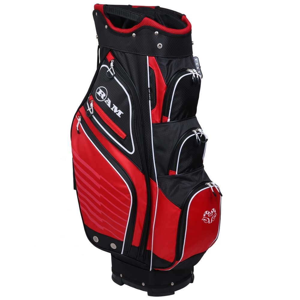 Ram Golf Bolsa ACCUBAR para Buggy/Carrito DE Golf con Sistema Divisor DE 14 VÍAS DE Longitud Completa, Negro/Rojo