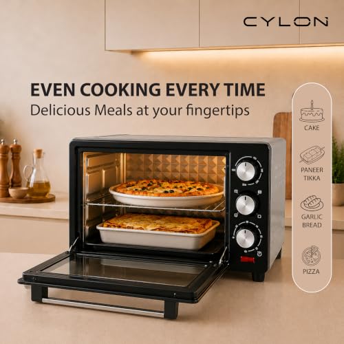 Image of CYLON OvenX Multi-Function 25 Litre OTG for Kitchen | 1300W Oven Toaster Griller with Adjustable Temperature & Timer | Bake, Grill & Toast, Oven for Baking - Silver