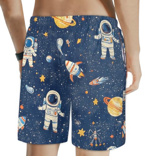 Men's Swim Trunks Size S Astronaut Wallpaper with Mesh Lining Soft Breathable Quick Dry Beach Shorts Grayish Blue2