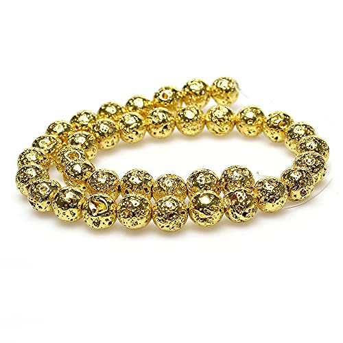 MJDCB Natural Round Stone Beads 8mm Electroplated Golden Lava Volcanic Rock Loose Gemstone Beads for Jewelry Making Bracelet Necklace 43pcs - Image 2