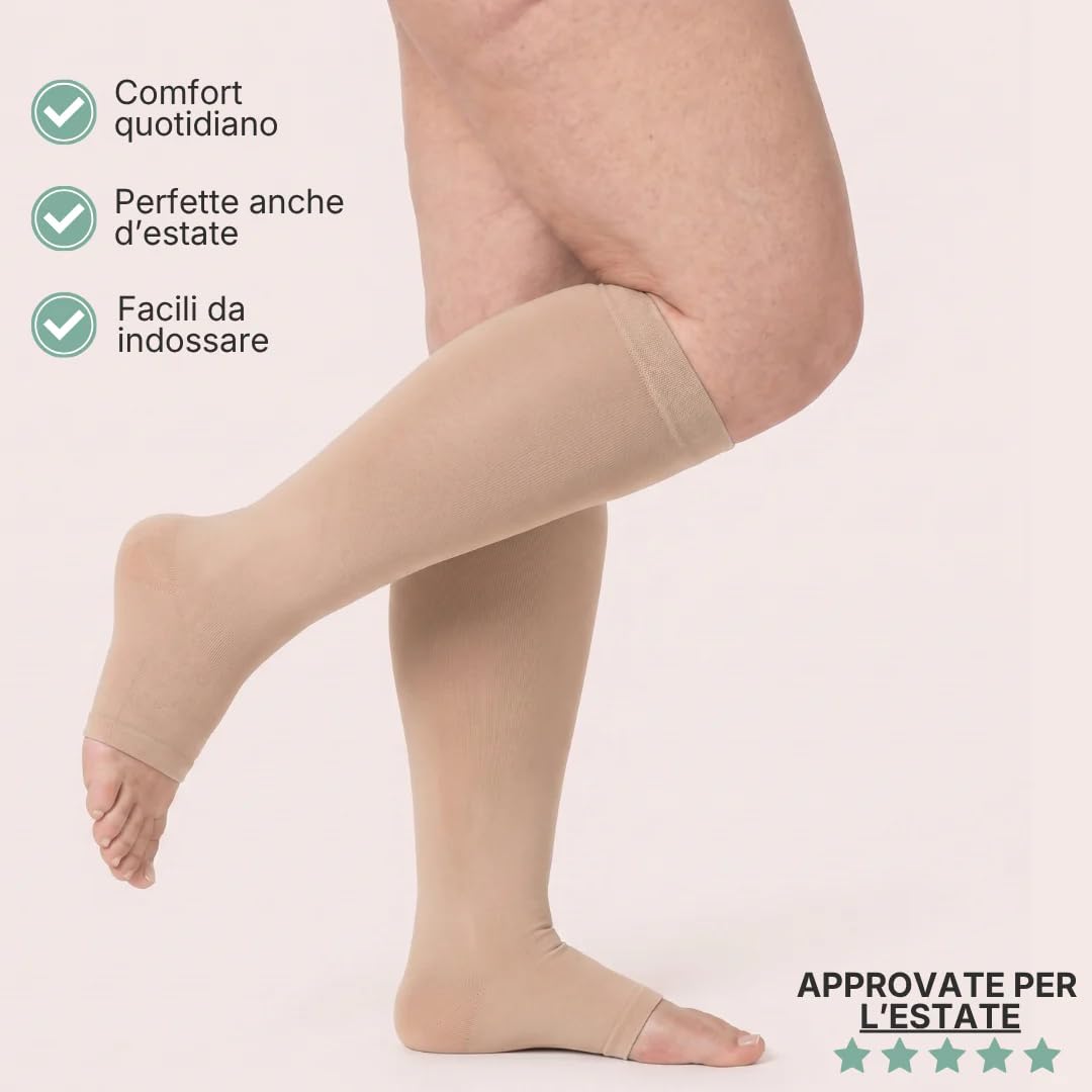 Calze BambooFlow a compressione punta APERTA | Calzini Gambaletti Contenitivi, Taglie Forti, Punta Aperta, Ideali per Gravidanza, Viaggi e Viaggi in Aereo