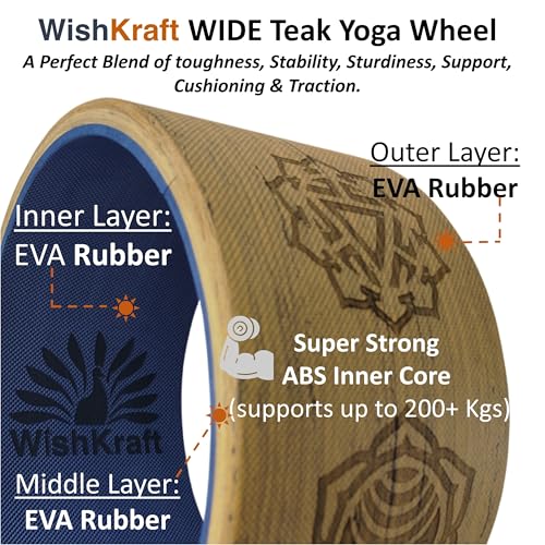 Image of WishKraft Wide Yoga Wheel for Back Pain Relief & Back Stretching 13 x 6.5 inch | Anti-Slip Foam Yoga Roller for Yoga, Pilates, Stretching, Backbend & Posture Correction (ChakraWheel+2Blocks+Bag+Belt)