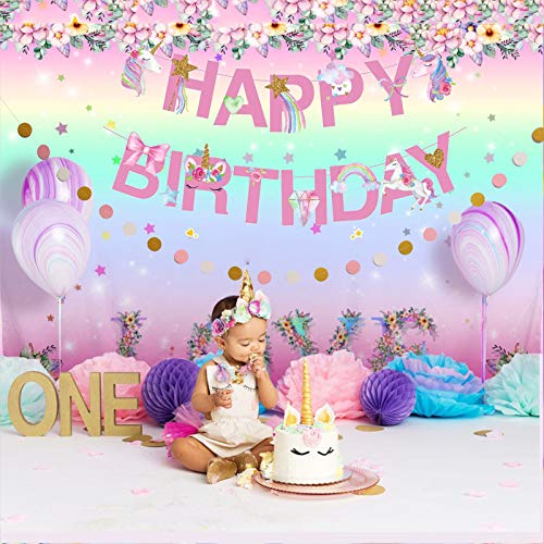 Unicorn Happy Birthday Banner Unicorn Party Decorations Supplies Rainbow Unicorn Bunting Banner For Kis Unicorn Birthday Party Favor Photo Props,Pre-Assembled #TOP6