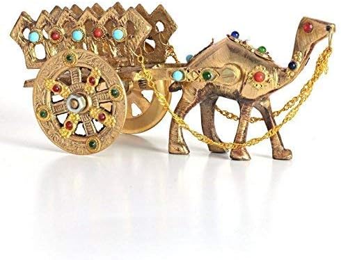 Indian Collectible - Figura decorativa de Rajasthani con tachuelas de latón con piedra antigua hecha a mano (oro, estándar, 1 pieza)