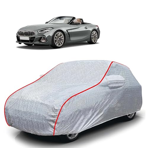 Image of Sulfar 100% Waterproof Car Body Cover Compatible with Mirror for BMW Z4 M40i (Triple Stitched, Full Bottom Elastic, Magic Silver with Red Piping)
