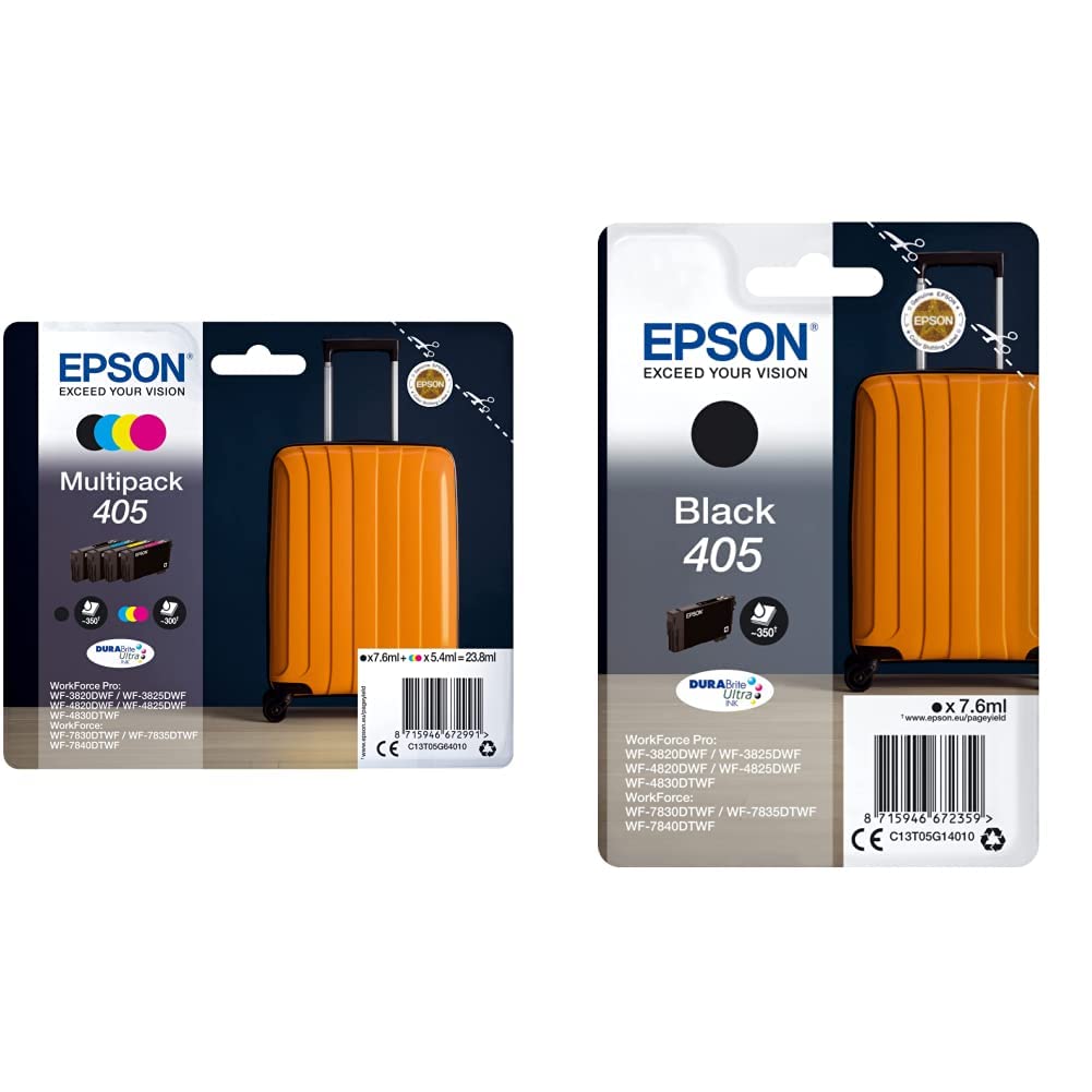 Epson Trolley Serie 407, Multipack 4 Colori DURABrite Ultra Ink, Nero, Ciano, Magenta, Giallo & C13T05G14010 inchiostro nero 7,6 ml 350 pagine
