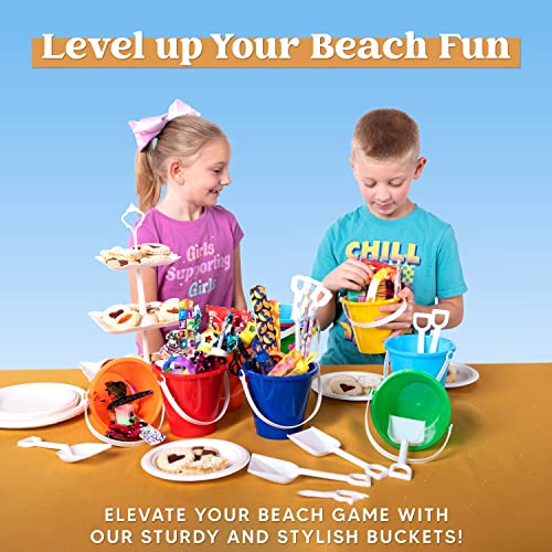 image for Sloosh 12 Sets Sand Buckets with Shovels for Kids Beach Pails Toys Par