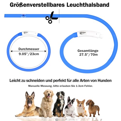 Nepfaivy Leuchthalsband Hund USB Aufladbar - Wasserdichtes Hundehalsband Leuchtend mit Verstellbarer Länge, LED Halsband für Hunde mit 3 Beleuchtungsmodi für Sicherheit, Blau
