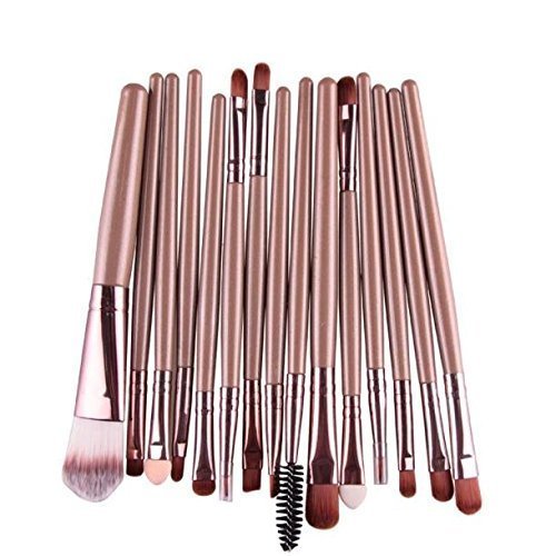 Sankuwen 15PCs Makeup Brush Set Tools Toiletry Kit (Golden-Coffee)