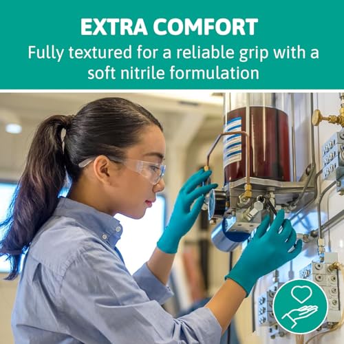 Foto von Ansell TouchNTuff 92-600,Nitril- Einmalhandschuhe, Einweghandschuhe für Lebensmittel, Chemikalienschutzhandschuhe mit hohem Schutz, Latexfreie Handschuhe, Grüne Nitrilhandschuhe, 100 Stück, Gr. L