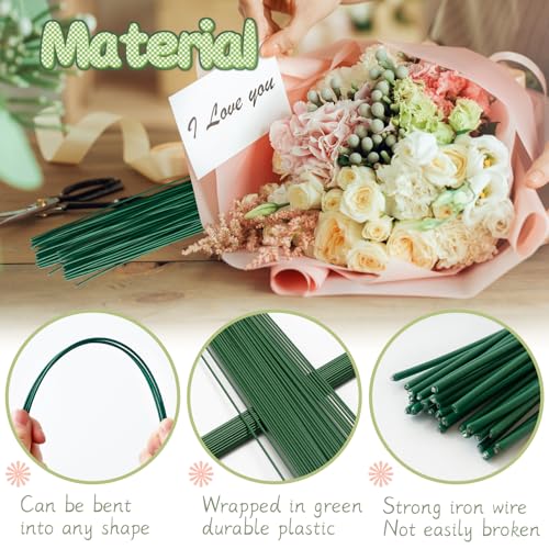 100 pcs floral stems wire for paper flower14 inch 2 gauge dark green floral stem wirecrafting floral stem for flower arrangements diybouquet stem wrapping and crafts