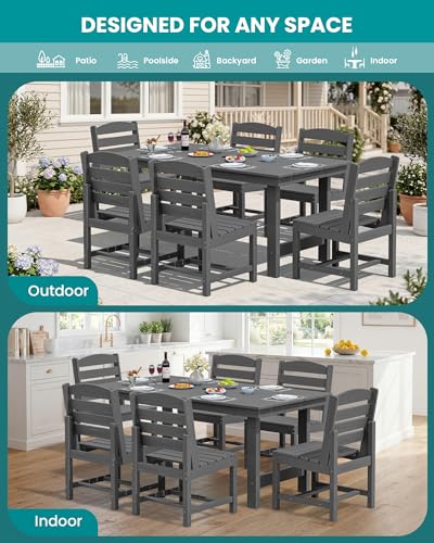 Image of SERWALL Outdoor Dining Sets for 10 Person, HDPE Dining Set with 2 Tables, 8 Armless Chairs and 2 Armed Dining Chairs, Gray