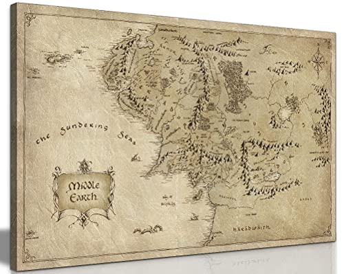 Pavaieics Lord Of The Rings Map Of Middle Earth Canvas Wall Art Prints Vintage Middle Earth Map Poster Retro Lord Of The Rings Picture Wall Decor Home Bedroom Living Room Decoration - 12X18 Inch #TOP7