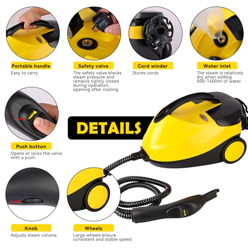 Nexalite 2000W Tragbarer Dampfreiniger Boden mit 1600-ml-Tank, Dampfdruck 4 bar, 16 Zubehörteile, Hochdruck Dampfreiniger für Fenster, Fliesen, Auto Innenreinigung, Bad, Möbel, Sofa, Boden,Polster - Zusatzansicht 4 | Bodendampfreiniger