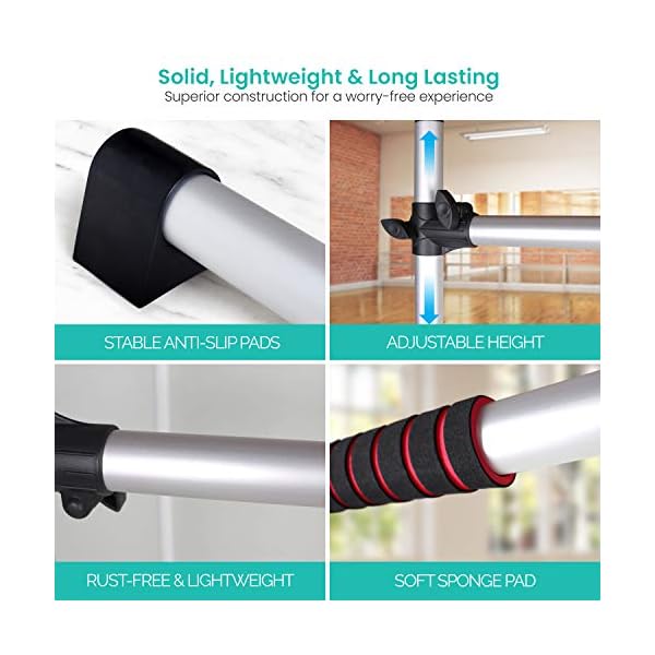 B BRANTON Ballet Barre Workout Equipment Bundle - 4’ Height Adjustable Lightweight 5 Piece Home Dance Set Including Ballet Bar and Leg Stretcher - Ballet Exercise Set for Home Practice