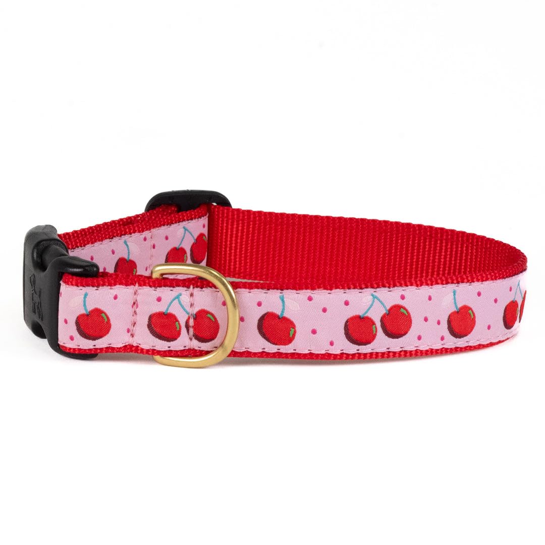 Collier pour chien motif cerises rose Up Country petit chien XS ajustable 15-30cm