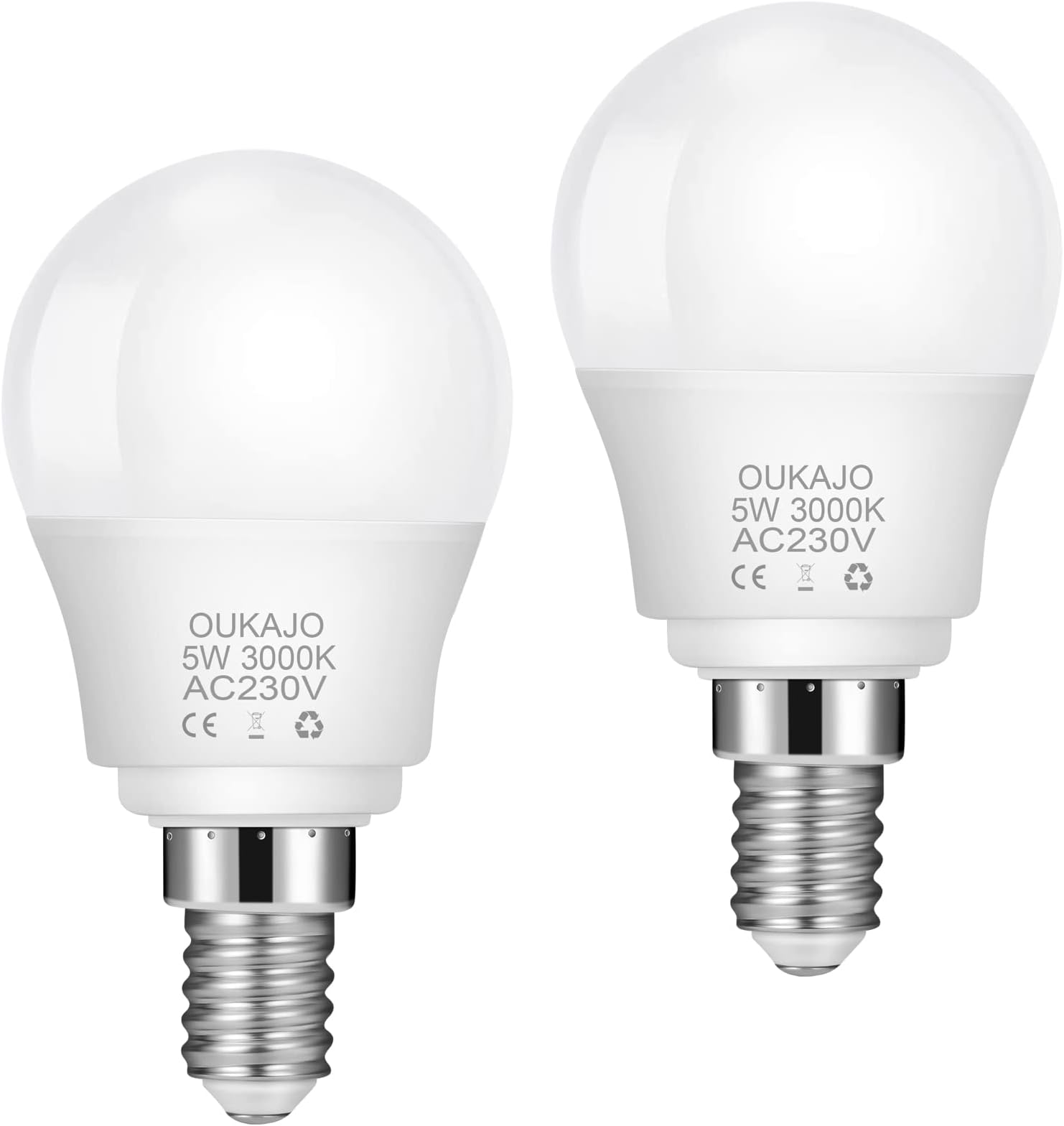 E14 LED Light Bulb,5W,40W Equivalent,3000K Warm White,Small Edison Screw,CRI>80,Non Flicker,Non Dimmable,2 Pack