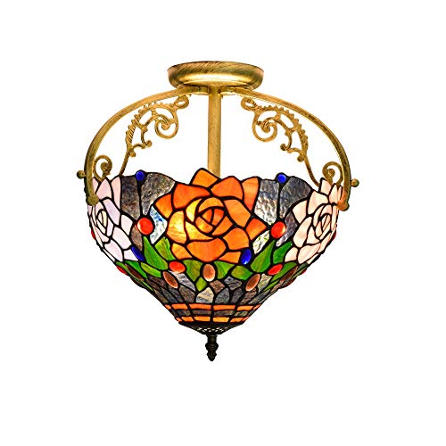 Demi plafonnier suspendu en vitrail européen de 30cm, artisanat floral d'exception HJLJKG