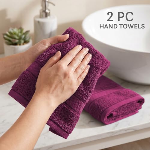 Image of MYTRIDENT Towels for Hand, Indulgence Collection, 100% Cotton Towels for Men /Women, 600 GSM, 2 Pc Hand Towel Set Luxury, 40 cm x 60 cm - Grape Wine