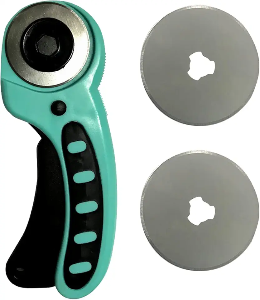 Cortador Rotativo Circular com Disco 45mm + 2 Laminas Reservas Para Tecidos Papel Artesanato Patchwork Scrapbook (Cortador Circular Azul com Preto)