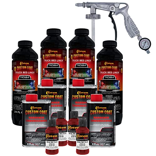 Custom Coat Blood Red 1 Gallon Urethane Spray-On Truck Bed Liner Kit with Spray Gun and Regulator - Easy Mixing, Shake, Shoot It - Durable Textured Protective Coating, Prevent Rust - Car, Auto