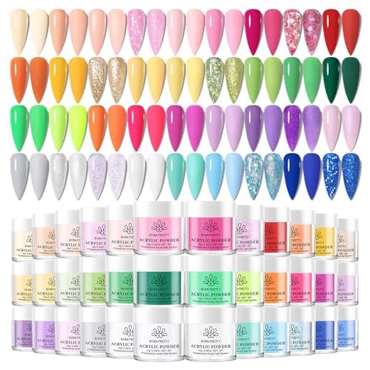 Born Pretty Acrylic Powder Set 36 Colors Spring Summer Acrylic Nail Powder Nude Pink Red Green Blue Purple Yellow Professional Polymer 3D Nail Art Kit for French Extension Carving Valentines Day Gift