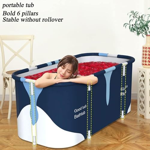 Image of Adult Folding Bathtub Portable Soaking Tub, Collapsible Family SPA Barrel, Maintaining Hot & Cold Temperature With Drainage Hole & Thicken Layer for Home Hot Water & Ice Bath (Milkey)