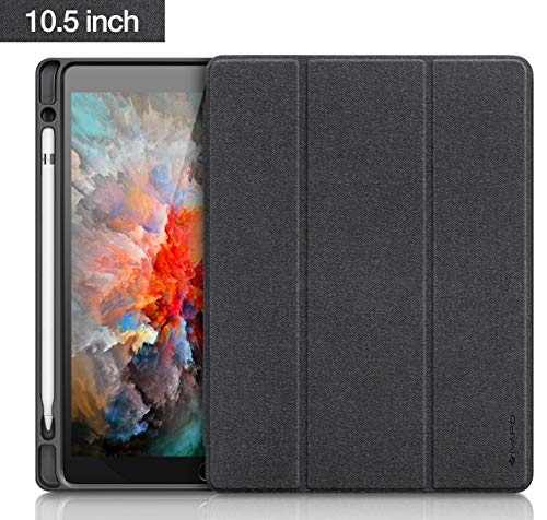 iVAPO iPad Pro 10.5 Case Pencil Holder Auto Sleep Wake Function Typing Viewing Tri-fold Stand PU Leather Smart Cover for iPad Pro 10.5 inch 2017 Black Denim Leather