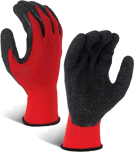 Image of Heavy Duty Coated Work Gloves For Industrial | Gardening | Agricultural |Cleaning. (Black Red (Latex Coated), Pack of 5 Pairs)