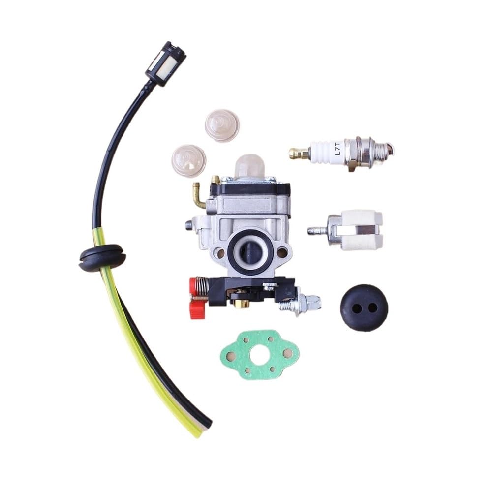 Carburador compatible con recortadora TH23, TH26, TH34 de 23 CC, 25 CC, 26 CC, 33 CC y 35 CC. Accesorios, bujía, filtro de línea de combustible y ojal.