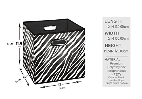 Prorighty [4-Pack, Zebra Pattern] Storage Bins, Containers, Boxes, Tote, Baskets|Black&White Collapsible Storage Cubes Nursery Office Organization | 12inch Cubes - Thumbnail 2