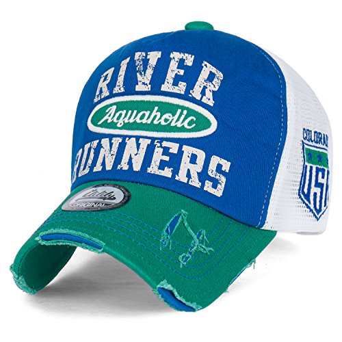 ililily River Runners Aquaholic Colorado Vintage Trucker Hat Baseball Cap, Green, Medium