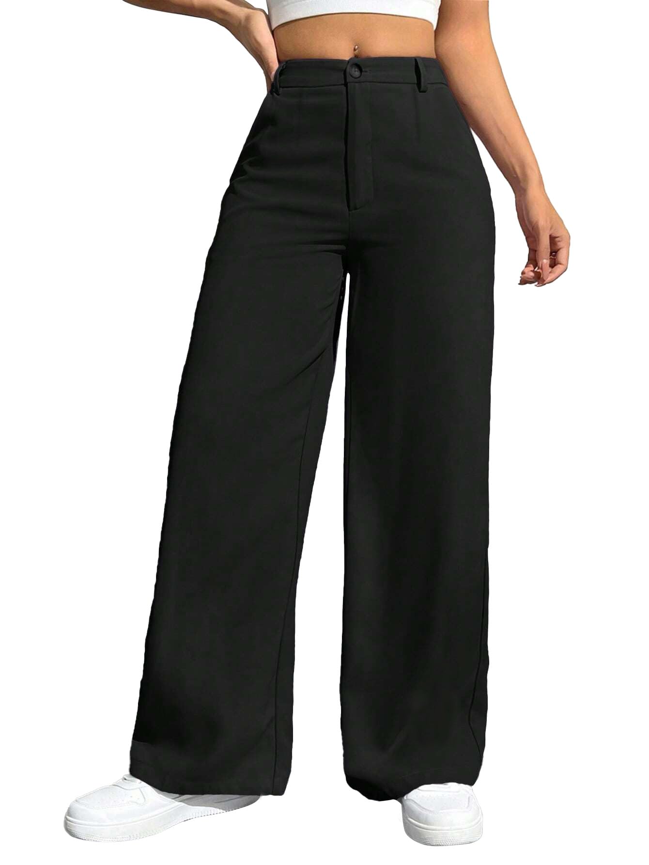 Trousers for Women | Women Loose Fit Trousers | Women's High-Waisted Pant | Women Trousers Pants | Black Korean Trousers for Women