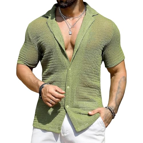 Chemise manches courtes hommes perspective à boutons en maille crochetée ajourée