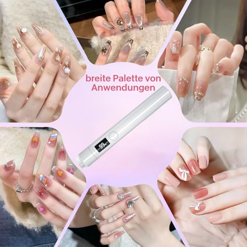Trywise Portable Mini UV lampe nägel and 4 Silicone Heads, Rechargeable LED UV Lamp Nails, 2 Time Keeping Modes,Tragbare Kleine UV lampe für gelnägel Quick Curing of Nail Glue Nail Tips