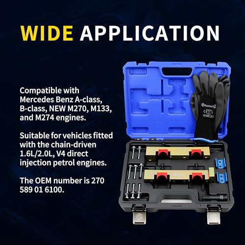 Image of Kuntech Engine Timing Tool Kit Compatible with Mercedes Benz M133 M270 M274, 15PCS Camshaft Locking Alignment Timing Tools Set with Carrying Case & Gloves