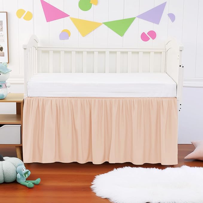 Image of Crib Ruffle Bed Skirt Microfiber Nursery Bedding Skirt for Baby Girls (28” x 52” x 14’’) Inch - Blush Solid