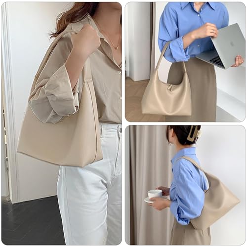 Bolso hobo de cuero sintético suave con doble cremallera, ligero para mujer, 9,84" x 4,33" x 10,63", 0,70 lb, con bolsillos interiores con cremallera, ideal para uso diario, trabajo y viajes miniatura 5