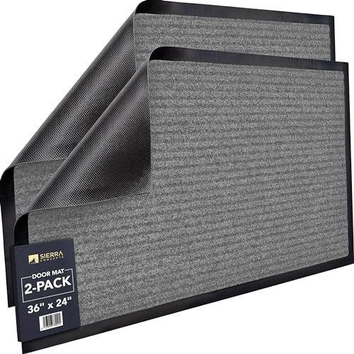 Image of Sierra Concepts Front Door Mat Welcome Floor Mats - Entryway Indoor Outdoor Entrance Doormat, Patio, Porch, Muddy Shoe, Inside Outside Low Profile, Large 36x24 inches, 2-Pack Gray