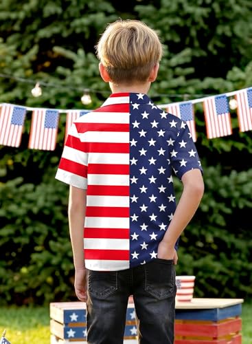 Image of BesserBay Unisex Kids 4th of July Shirt Girls Boys Patriotic Button Down Shirt American Flag Top 4-14 Years
