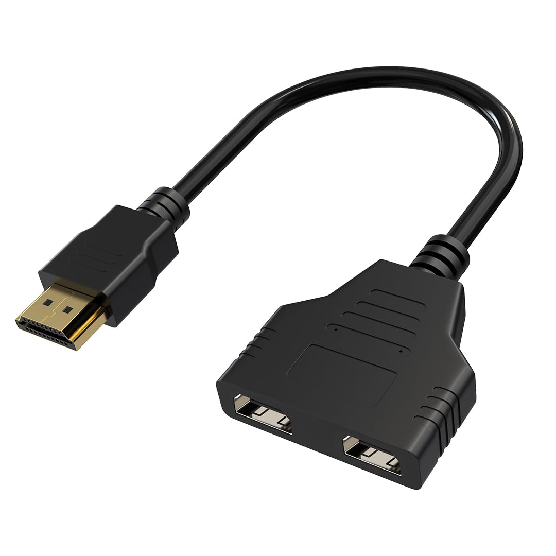 DHTtechky HDMI Cable Splitter - 1 in 2 Out HDMI Splitter Adapter Cable for HD, LED, LCD, TV - Support Two TVs at The Same Time