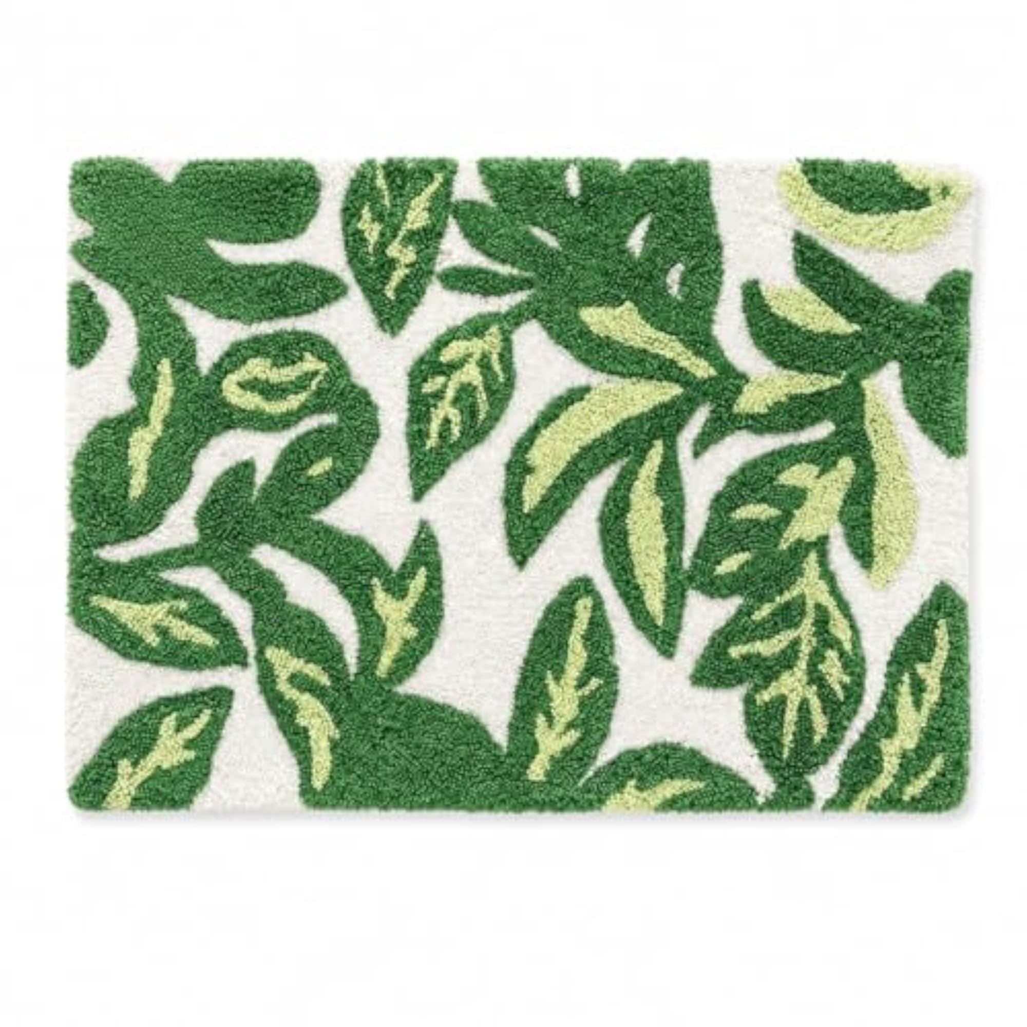 Green Leaf Pattern Soft Absorbent Floor Rug