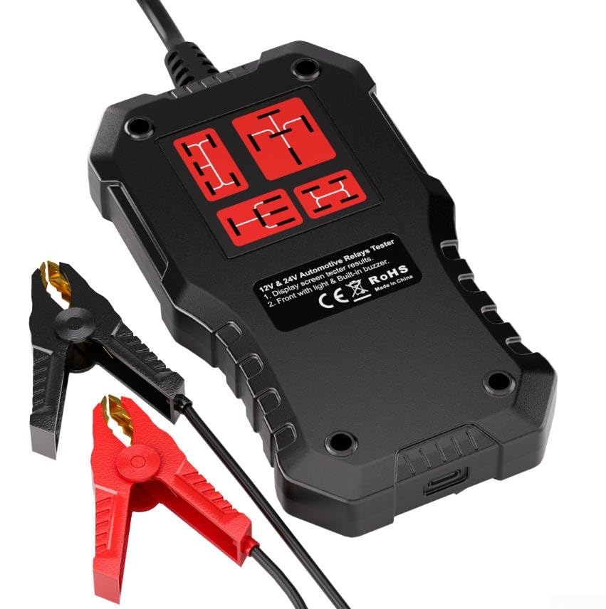 Tester per batteria auto, tester relè automobilistico, rilevamento tensione 12V 24V con display a colori per veicolo moto camion