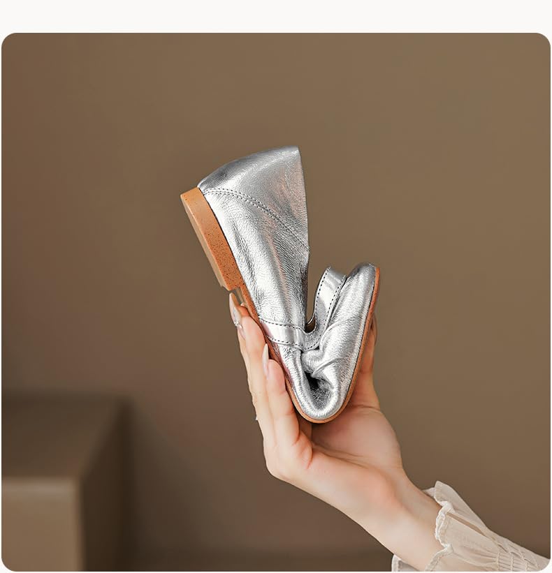 Womens Genuine Leather Mary Jane Shoes, Closed Round Toe Low Heel Flats with Buckle Straps Work Casual Dressy Slip On Shoes2