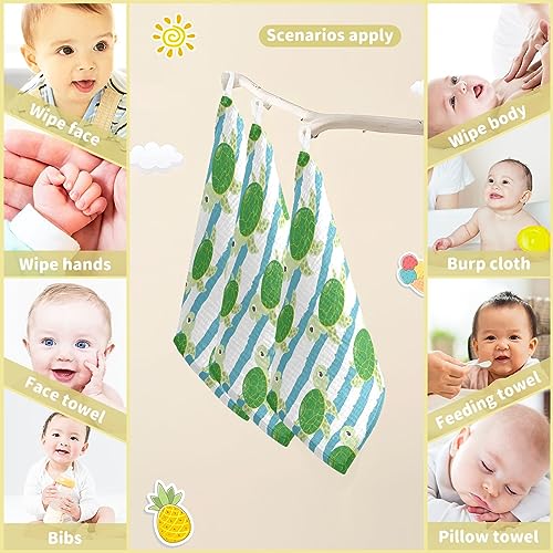 Image of vvfelixl Cute Characters Green Turtles Baby Burp Cloths Baby Muslin Washcloths for Boys Girls Cotton Baby Face Towel for Newborn Infants Soft and Absorbent 11.8 X 11.8 in, 5 Pack