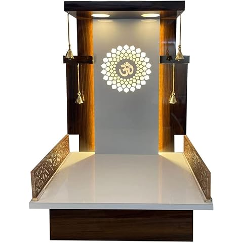 Royal Kurta Wooden Temple White LED Light for Home and Office|Home Temple|Puja Mandir|Wall Hanging & Table Top Home Mandir (24x16x12 HxWxL) Cover